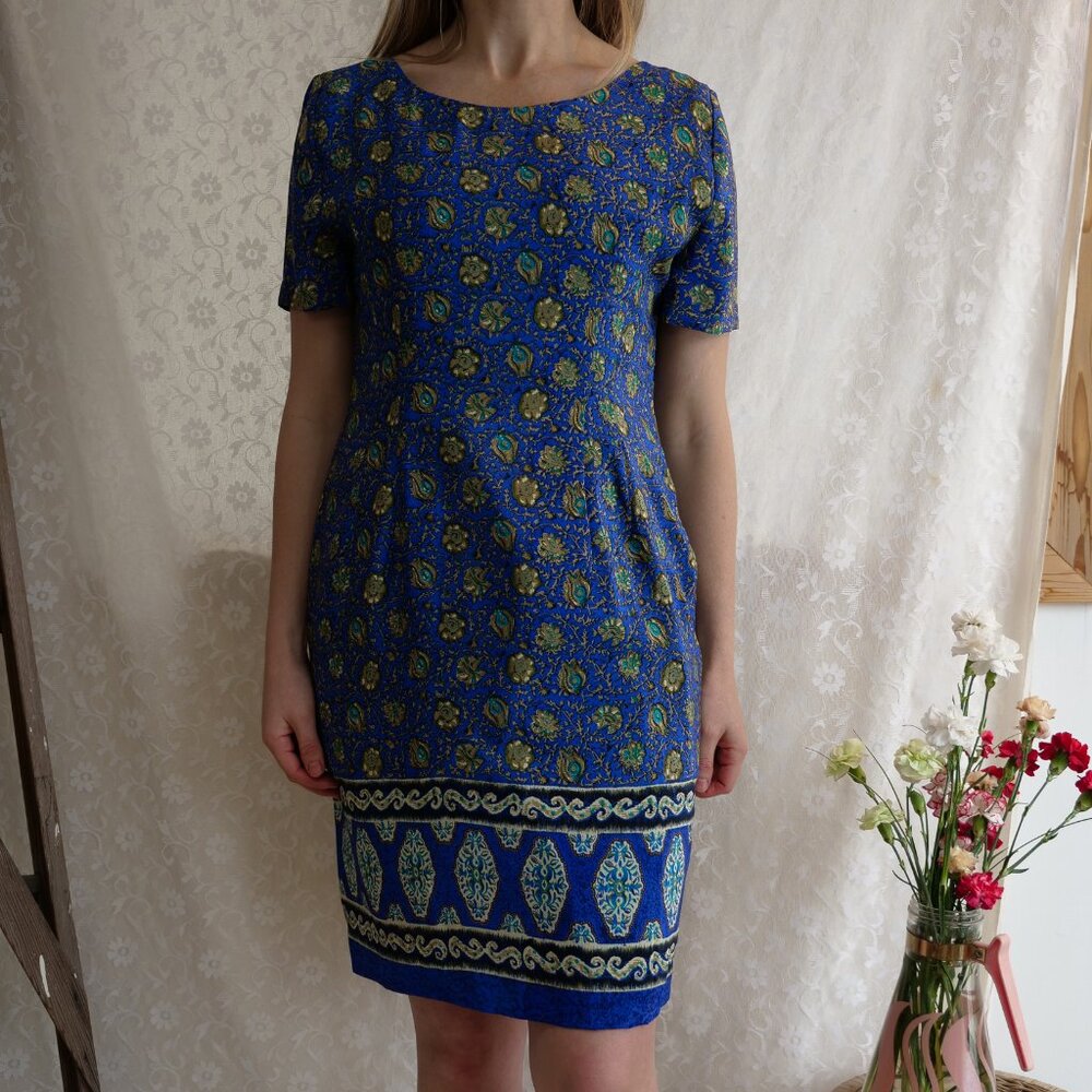 Vintage 100% Silk Nancy Crystal Dress Women's M Paisley Print Spring Summer 90s